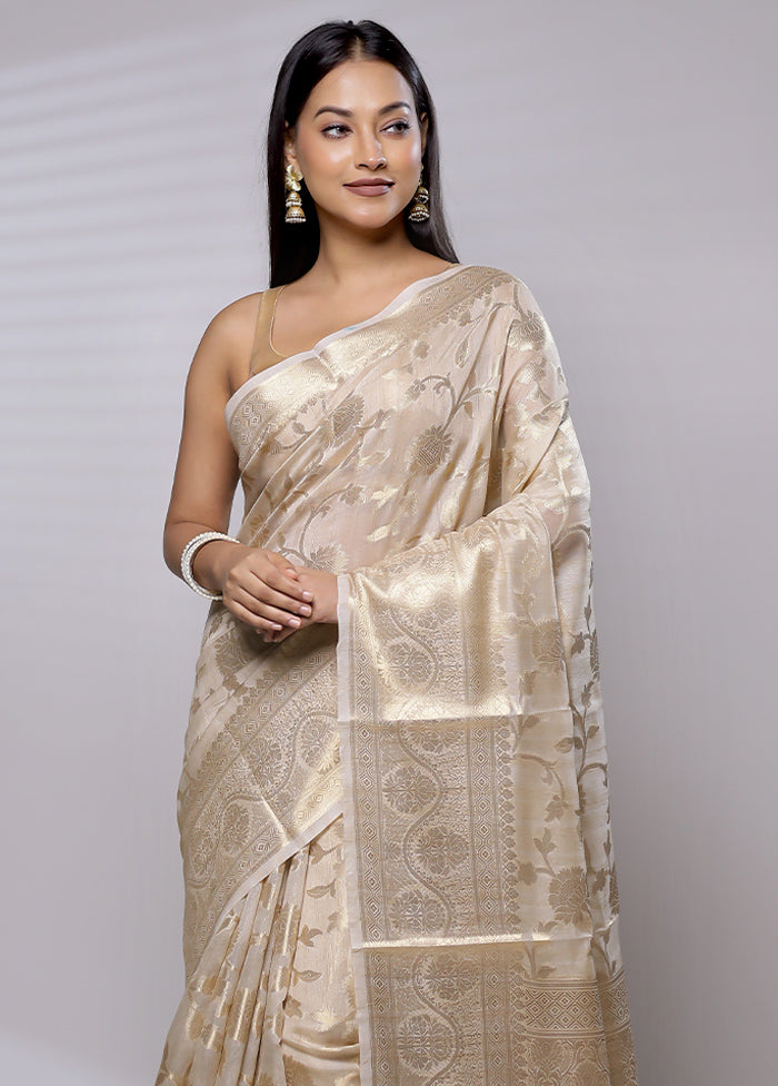 Cream Tussar Silk Saree With Blouse Piece