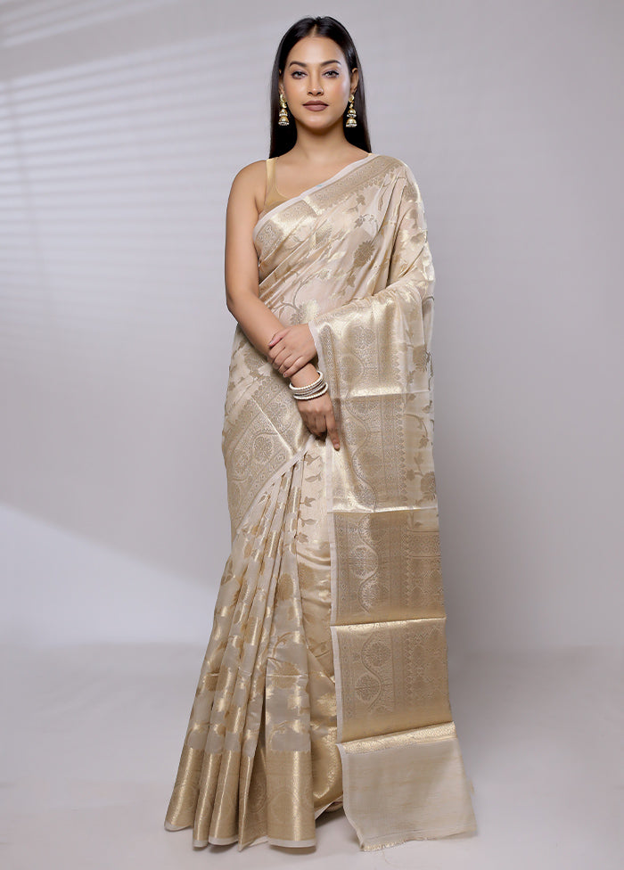 Cream Tussar Silk Saree With Blouse Piece