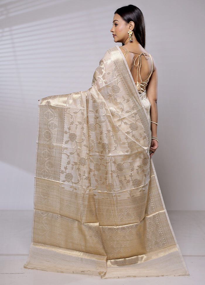 Cream Tussar Silk Saree With Blouse Piece