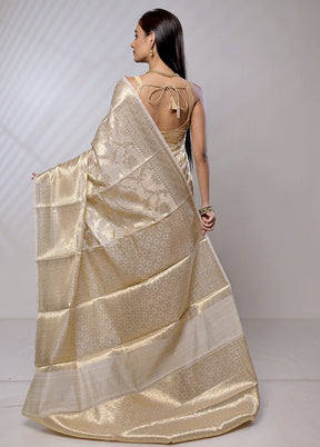 Cream Tussar Silk Saree With Blouse Piece