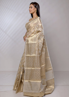 Cream Tussar Silk Saree With Blouse Piece