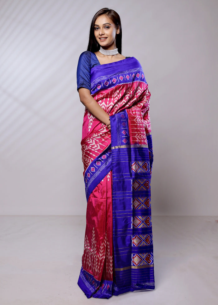 Pink Handloom Ikkat Pure Silk Saree With Blouse Piece - Indian Silk House Agencies