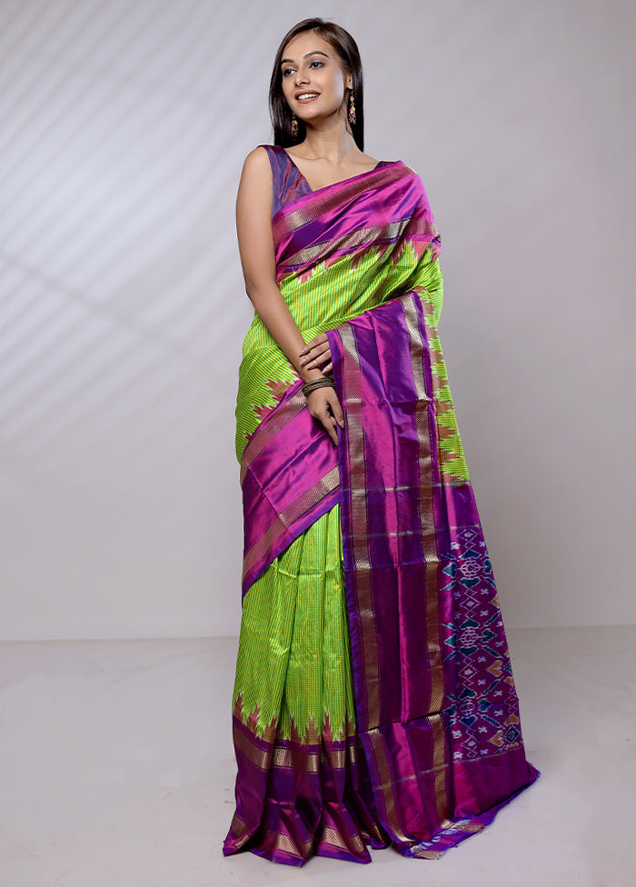 Green Handloom Ikkat Pure Silk Saree With Blouse Piece