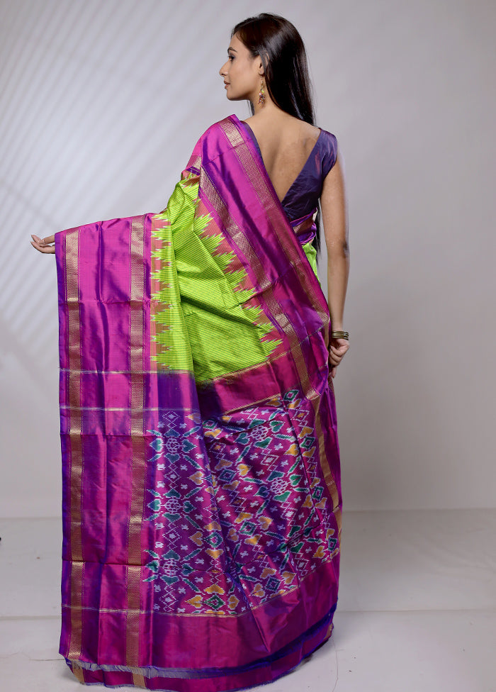 Green Handloom Ikkat Pure Silk Saree With Blouse Piece