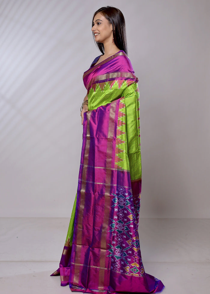 Green Handloom Ikkat Pure Silk Saree With Blouse Piece