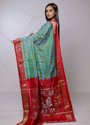 Blue Handloom Ikkat Pure Silk Saree With Blouse Piece