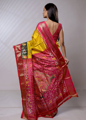 Yellow Handloom Ikkat Pure Silk Saree With Blouse Piece