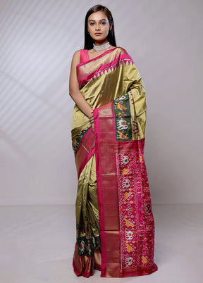 Green Handloom Ikkat Pure Silk Saree With Blouse Piece