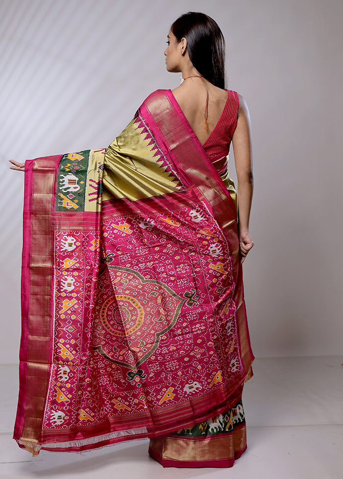 Green Handloom Ikkat Pure Silk Saree With Blouse Piece