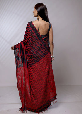 Red Handloom Matka Pure Silk Saree With Blouse Piece