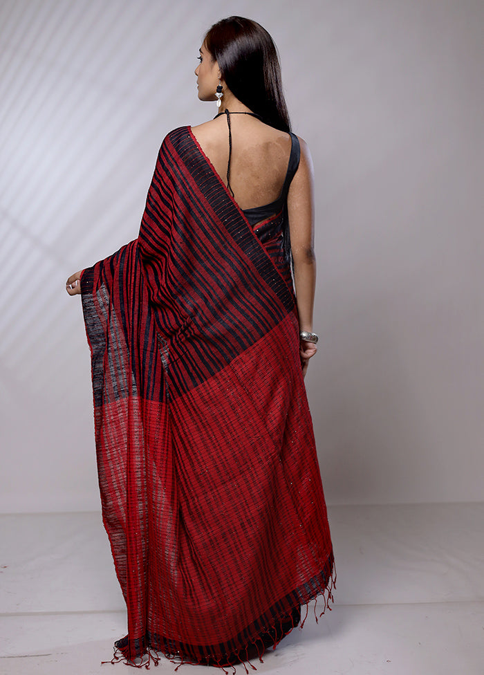 Red Handloom Matka Pure Silk Saree With Blouse Piece