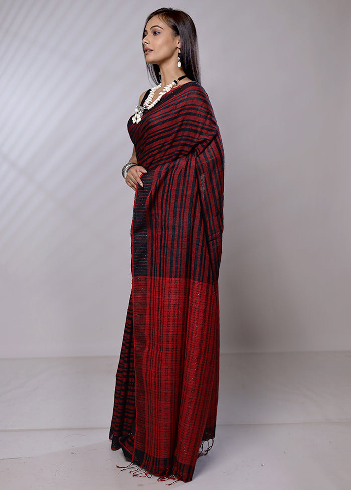 Red Handloom Matka Pure Silk Saree With Blouse Piece