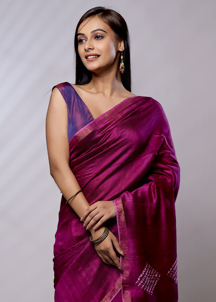 Purple Handloom Matka Pure Silk Saree With Blouse Piece