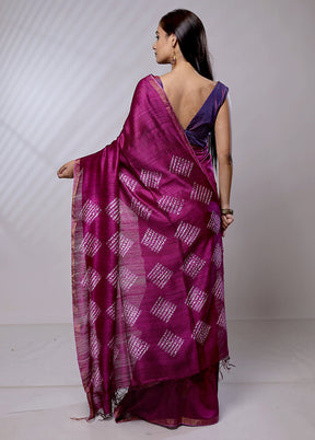 Purple Handloom Matka Pure Silk Saree With Blouse Piece