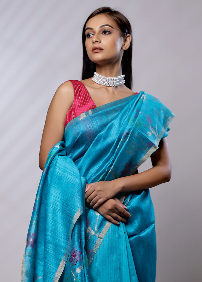 Blue Handloom Matka Pure Silk Saree With Blouse Piece - Indian Silk House Agencies