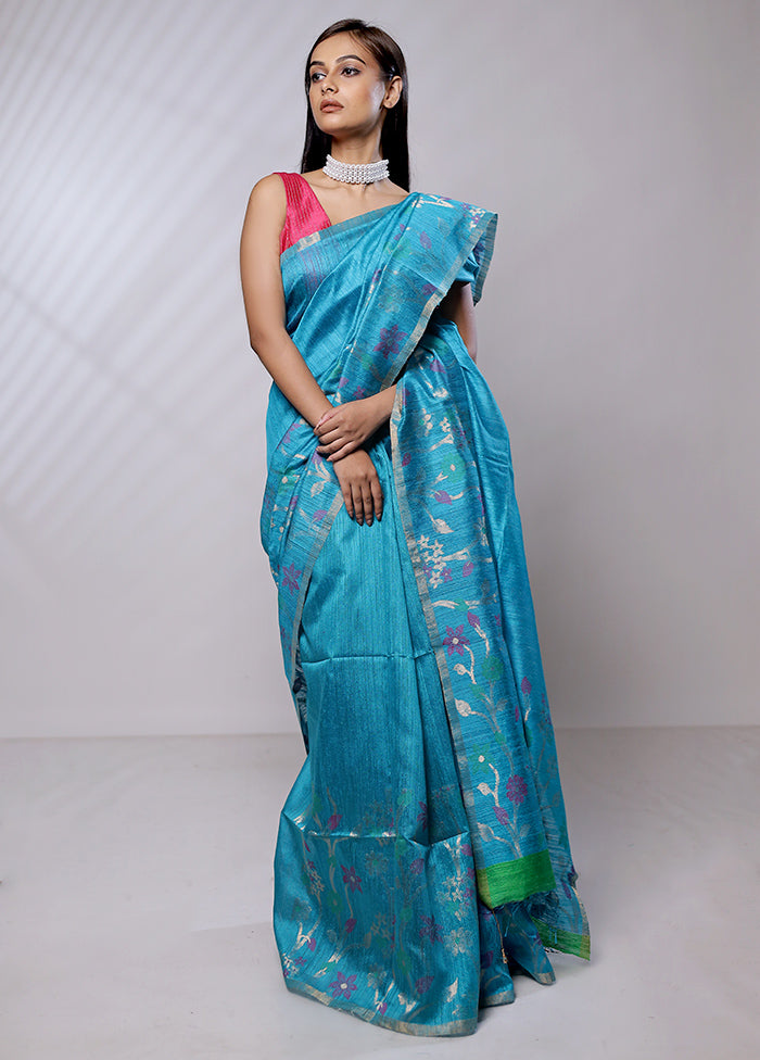 Blue Handloom Matka Pure Silk Saree With Blouse Piece - Indian Silk House Agencies