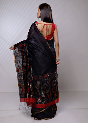 Black Handloom Matka Pure Silk Saree With Blouse Piece - Indian Silk House Agencies