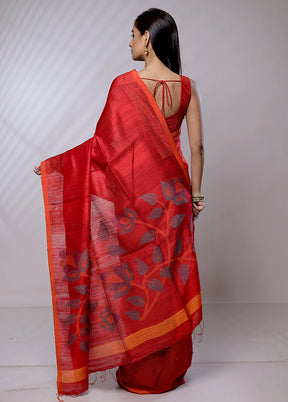 Pink Handloom Matka Pure Silk Saree With Blouse Piece