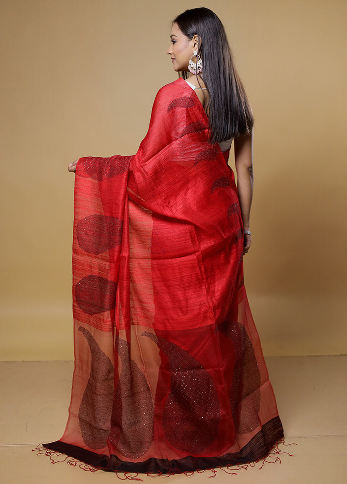 Red Handloom Matka Pure Silk Saree With Blouse Piece