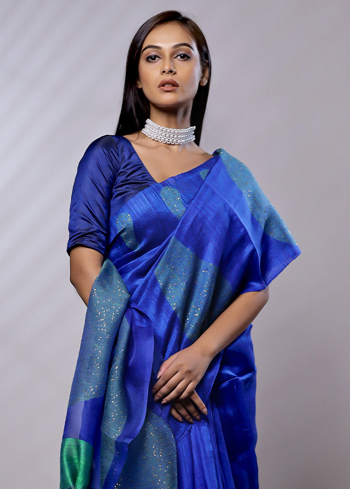 Blue Handloom Matka Pure Silk Saree With Blouse Piece