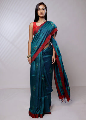 Green Handloom Matka Pure Silk Saree With Blouse Piece