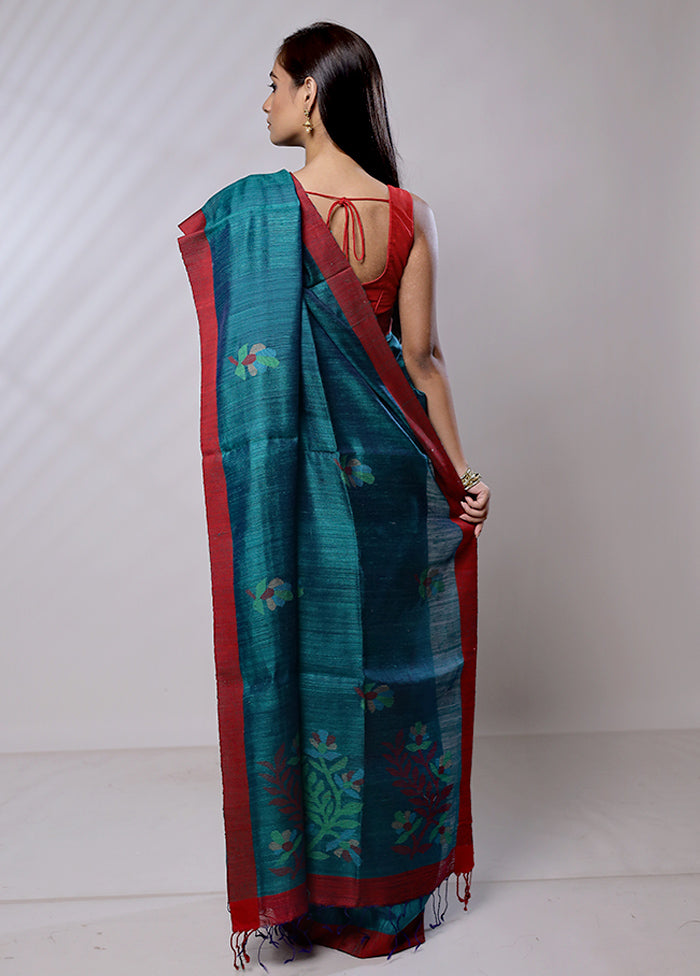 Green Handloom Matka Pure Silk Saree With Blouse Piece