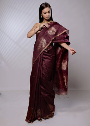 Purple Handloom Matka Pure Silk Saree With Blouse Piece