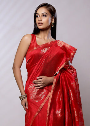 Red Handloom Matka Pure Silk Saree With Blouse Piece