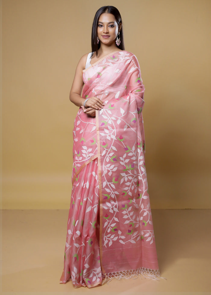 Pink Handloom Matka Pure Silk Saree With Blouse Piece