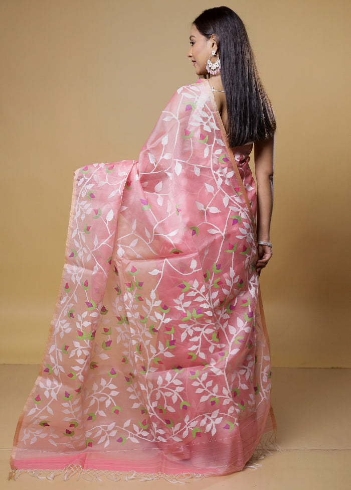 Pink Handloom Matka Pure Silk Saree With Blouse Piece