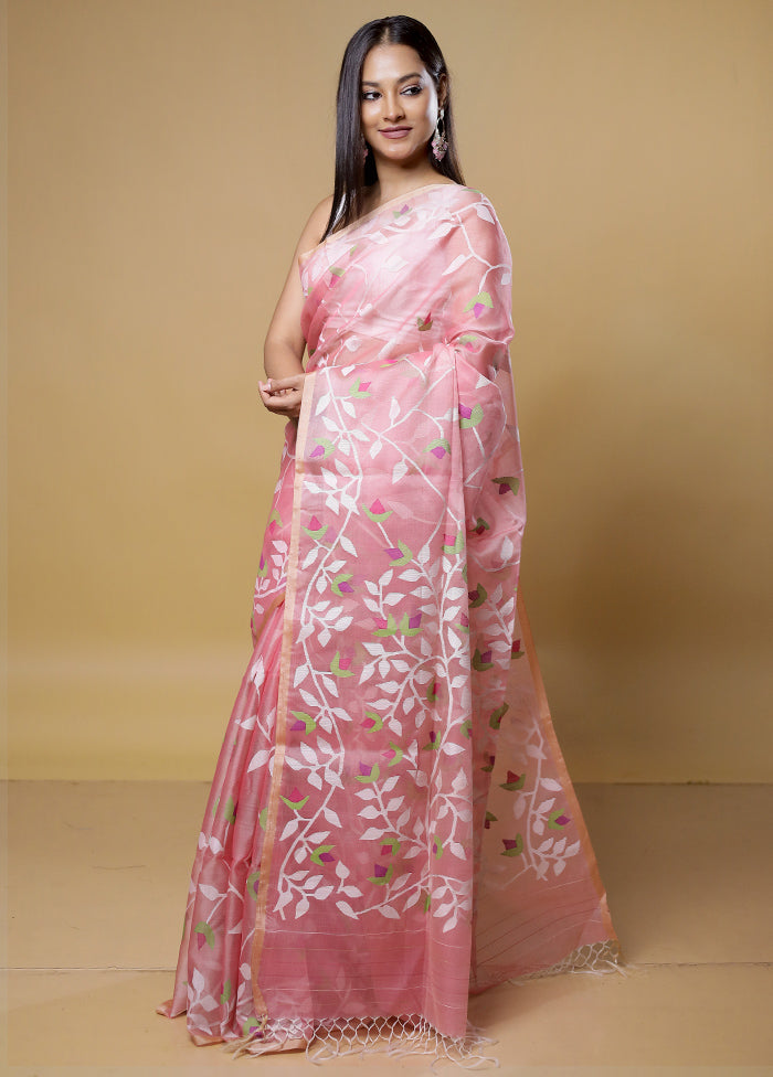 Pink Handloom Matka Pure Silk Saree With Blouse Piece