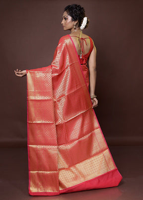 Peach Kora Silk Saree With Blouse Piece