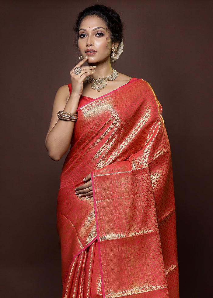 Red Kora Silk Saree With Blouse Piece