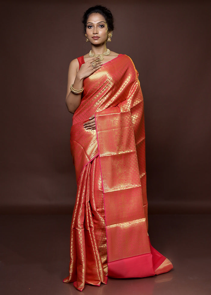 Red Kora Silk Saree With Blouse Piece