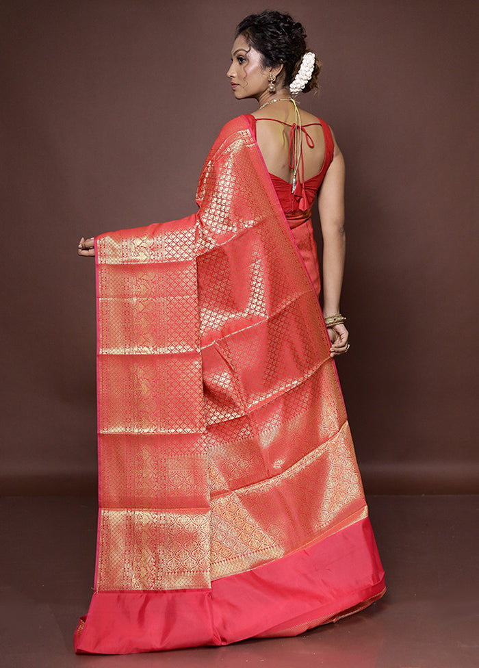 Red Kora Silk Saree With Blouse Piece