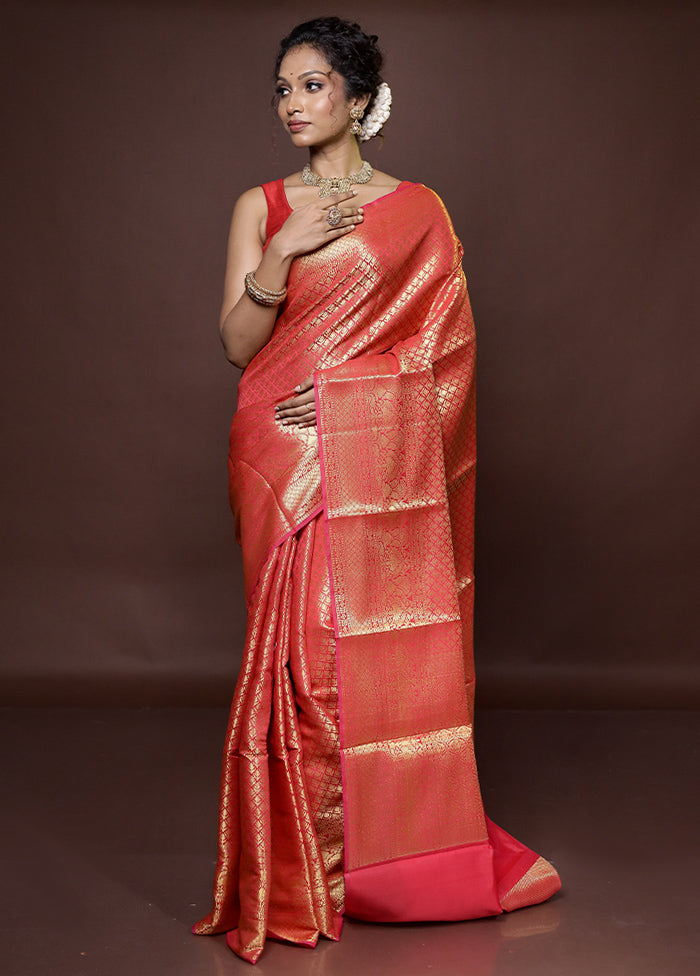 Red Kora Silk Saree With Blouse Piece