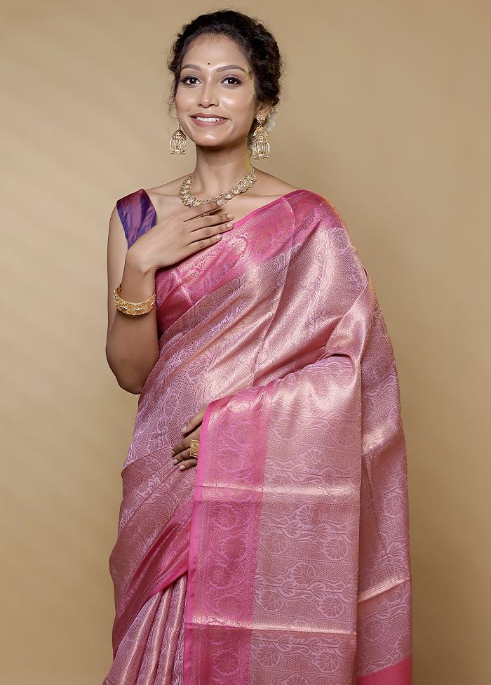 Pink Kora Silk Saree With Blouse Piece