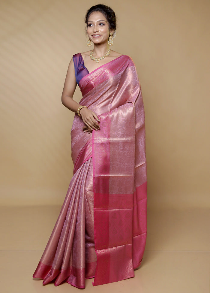 Pink Kora Silk Saree With Blouse Piece