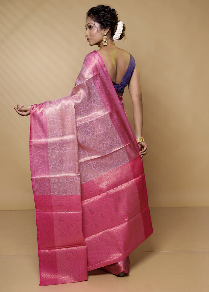 Pink Kora Silk Saree With Blouse Piece