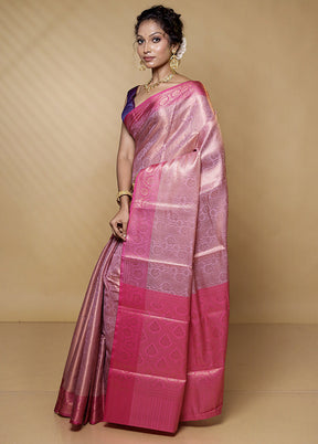 Pink Kora Silk Saree With Blouse Piece