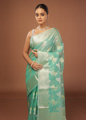 Green Organza Saree With Blouse Piece
