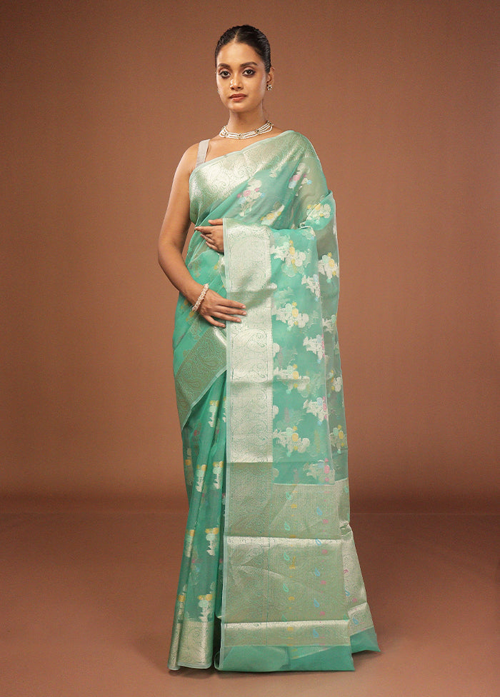 Green Organza Saree With Blouse Piece