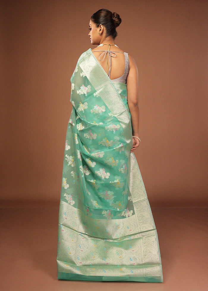 Green Organza Saree With Blouse Piece