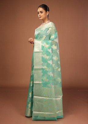 Green Organza Saree With Blouse Piece