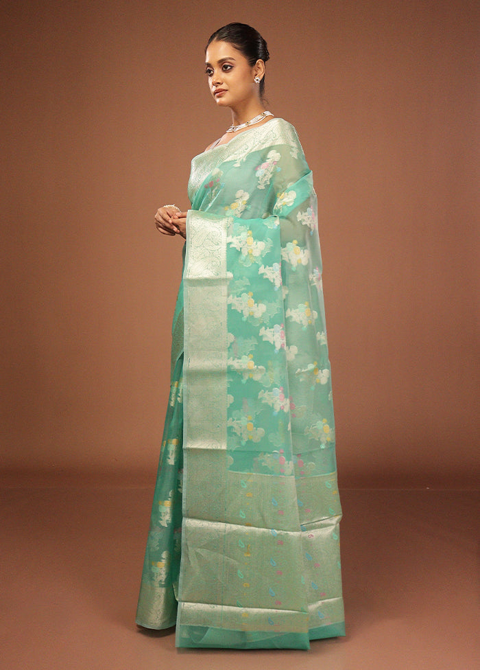 Green Organza Saree With Blouse Piece