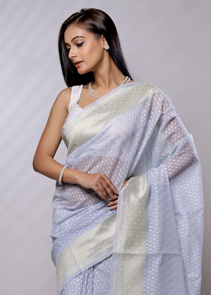 Grey Pure Cotton Saree With Blouse Piece