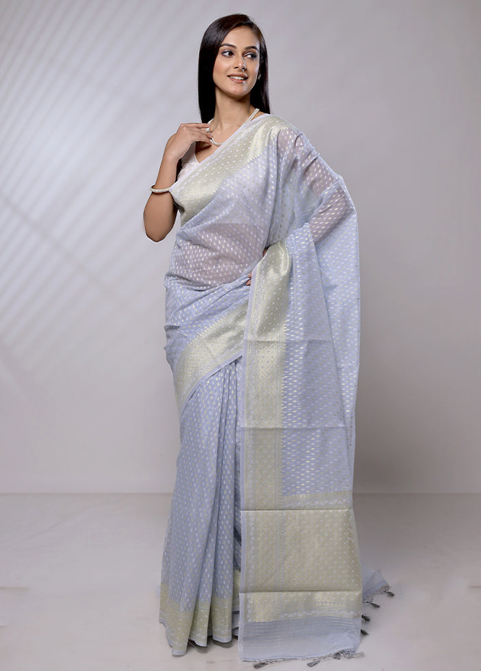 Grey Pure Cotton Saree With Blouse Piece