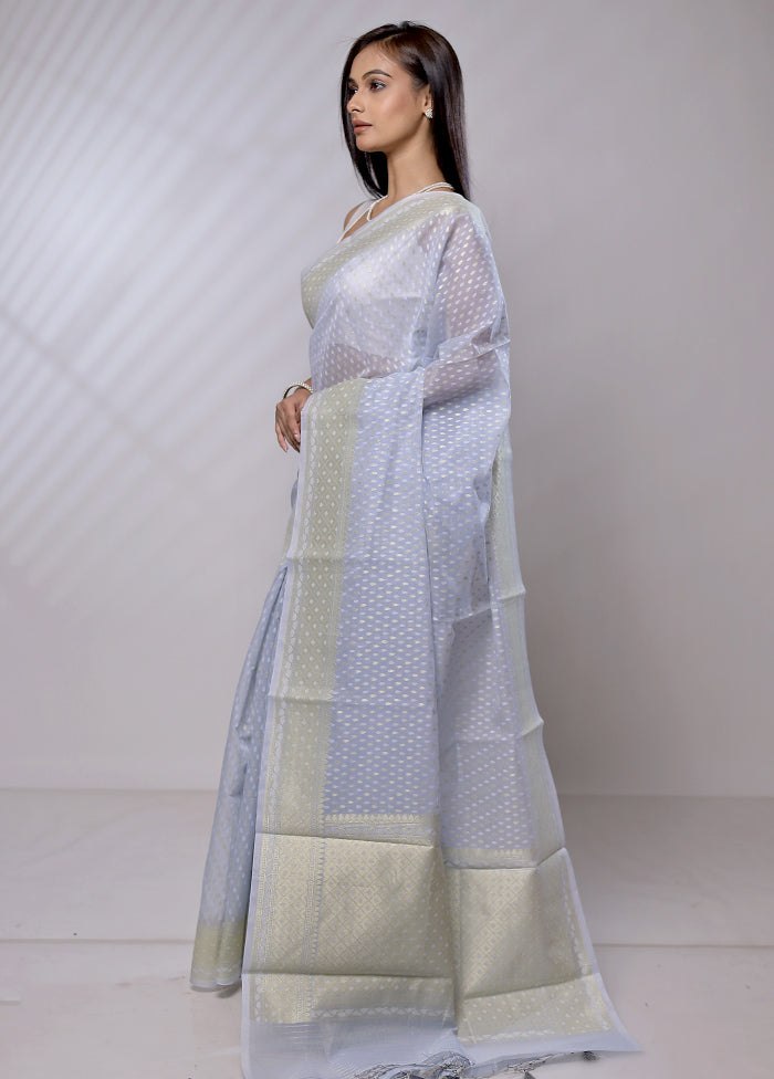 Grey Pure Cotton Saree With Blouse Piece