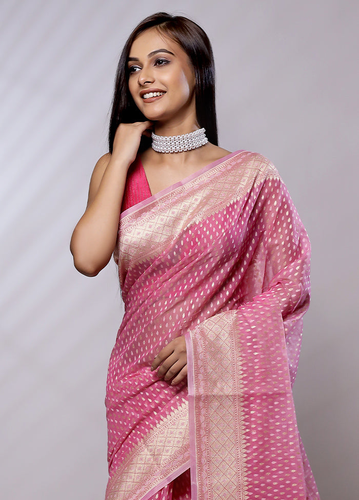 Pink Pure Cotton Saree With Blouse Piece