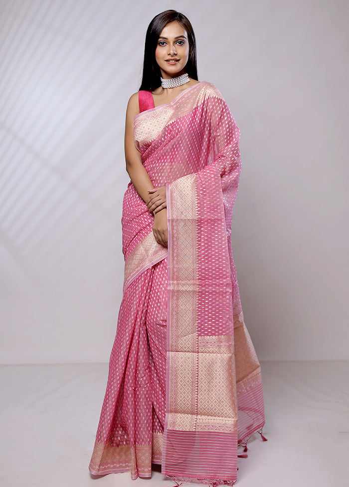 Pink Pure Cotton Saree With Blouse Piece